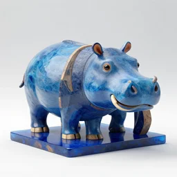 ebay. studio. assembled hippo collage sculpture, assembled, blue transparent jelly, wood and blue resin, octane, vray, c 4 d