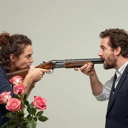roses bloom from the muzzle of a shotgun by gerald brom and tomer hanuka