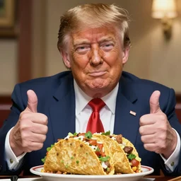beautiful makoto shinkai anime style digital film still portrait of donald trump giving a thumbs up behind a taco bowl, 4 k, 8 k, hd, high resolution, highly detailed, intricate detail, ultra realistic faces, digital art, trending on artstation, your name, weathering with you