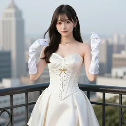 luxury advertisement. japanese j - pop av idol actress in, corset dress, gloves, at balcony set in lineage ii granado espada. 4 k 8 k huhd 1 6 k instagram photo at behance, epic cinematic movie shot, hollywood. kodak portra, fujifilm superia. adobe lightroom, photoshop, pixlr, affinity, luminar
