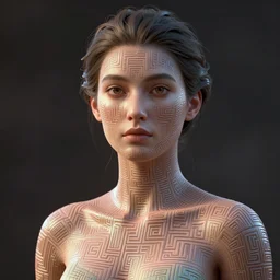 : women with  covered maze pattern skin hyperbolic background dalle2 3d render unity unrealengine octane