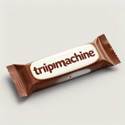 mockup of a wrapped chocolate bar, name is tripmachine, realistic digital art, label is printed with a 3 d render of a huge futuristic steampunk generator, 8 k, fluorescent colors, halluzinogenic, multicolored, exaggerated detailed, unreal engine