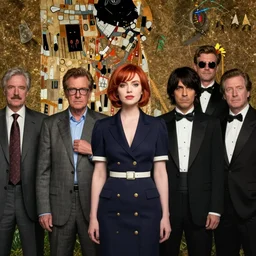 movie still, christina hendricks cosplaying as lum from urusei yatsura, in oldboy, directed by park chan - wook, ilya kuvshinov and gustav klimt, jeremy lipkin and giuseppe dangelico pino and michael garmash and rob rey