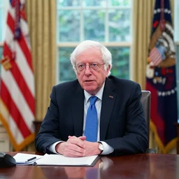 bernie sanders sitting in the oval office, photo
