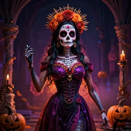 halloween celebration day of the dead, volumetric lighting, 8 k octane beautifully detailed render, post - processing, extremely hyper - detailed, intricate, epic composition, cinematic lighting, masterpiece, trending on artstation, detailed detailed detailed, masterpiece, stunning art by anders zorn, wonderful masterpiece by greg rutkowski, beautiful cinematic light,