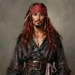 portrait painting of a 3 0 years old rugged masculine male pirate long long hair soft hair crimson hair upper body long coat elegant muscular rugged handsome floating mechanical zeppelin in background sky, unreal 4 key art cinematic lighting art 1 9 2 0 period drama by mucha rutkowski artgerm