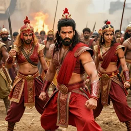 bollywood stars cosplay as tai warriors in crowded battlefield.
