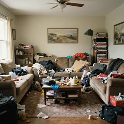 living room of a hoarder