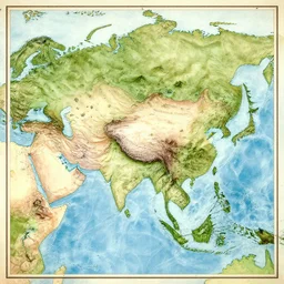 map of asia, style of a fantasy map