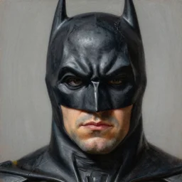 a portrait of batman art by rembrandt!! intricate. ultra detailed, oil on canvas, wet - on - wet technique, pay attention to facial details, highly realistic, soft lighting, intricate textures, illusionistic detail,
