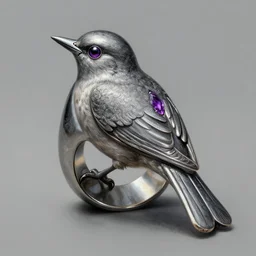 anthrazit ring with an engraved bird with a violet gem on it's back it, highly detailed, digital painting, trending on artstation, concept art, sharp focus, illustration, art by artgerm and greg rutkowski and magali villeneuve