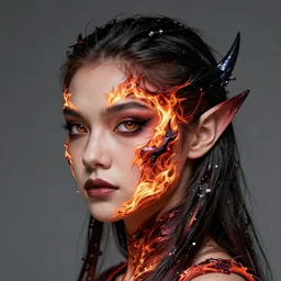 kerli koiv as a genasi fire, darkwave, darksynth, concept headshot art, sharp, digital matte painting, art by luis royo, greg rutkowski, wlop, dramatic lighting, trending on artstation