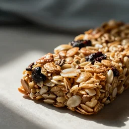 close up high resolution photo of granola bar, very tasty, food photography, instagram, trending