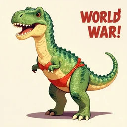 World War II pin up poster of a dinosaur wearing a bikini