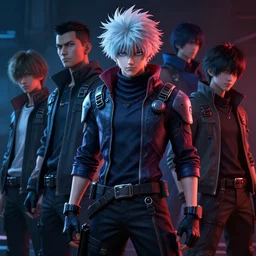 killua zoldyck, edgy streetwear, techwear, cyberpunk style outfit, scifi, blue & red side lighting, detailed portrait, intricate complexity, by greg rutkowski, ross tran, conrad roset, takato yomamoto, ilya kuvshinov. 4 k, beautiful, aesthetic octane render, cinematic dramatic atmosphere