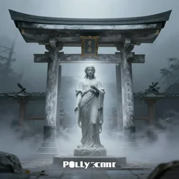 picture of a shrine, a statue by kaja foglio, featured on polycount, altermodern, made of mist, tesseract, official art