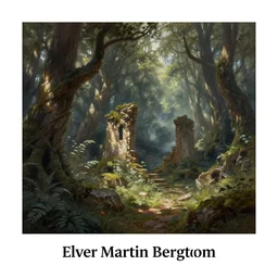 elven ranger overgrown ruins forest, painted martin bergstrom