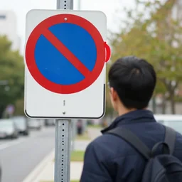 a man looking at a no parking sign