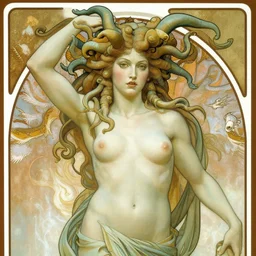 the wrath of medusa, greep mythology, fantasy art, by alma tadema, by alphonse mucha, by waterhouse