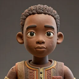 upper half - claymation portrait - of a nigerian boy, art style by utagawa kunisada & james jean, symmetrical, intricate detail, caricature, concept art, volumetric light, ray tracing, sharp, smooth, pinterest, behance, art station,