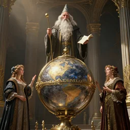 old wizard atop his orb, sunlight study, art nouveau, by rachel ruysch and cornelis de heem and ( ( ( ( lisa frank ) ) ) ), 8 k, octane render