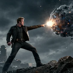 Nathan Fillion punches an incoming meteor, epic wide angle