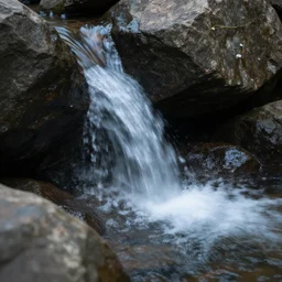 Water stream on rocks. Low shutter effect.