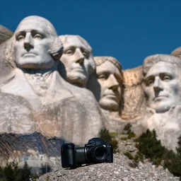 the face of chuck norris carved on mount rushmore, clear focus, bokeh effect, high res, hasselblad, dslr, professional, cinematic