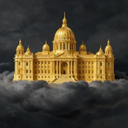 a golden palace on dark cloud in the style of leonardo da vinci