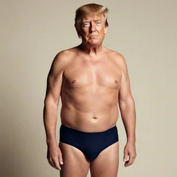 Photo of Donald Trump in swimsuit, soft studio lighting, photo taken by Anne Liebovitz for Abercrombie and Fitch, award-winning photograph, 24mm f/1.4