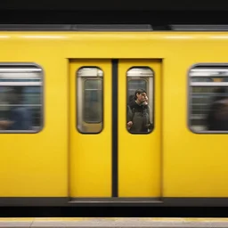 yellow ubahn subway in berlin germany, sense of longing, rule of thirds, clever design, decorative modern graphic design collage border, by hannah hoch and jesse treece and christian jackson and josh brill