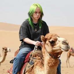 close up shot of billie eilish riding a camel
