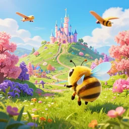wonderland fairytale valley hill spring plane beauty digital matte artstation Beeple Charlie Bowater filter colorful harmony auto focus long exposure