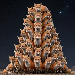foxes all the way down, infinitely tall stack of foxes, surreal concept art, space