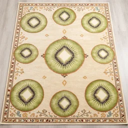 professional photo of persian rug texture with massive kiwi fruits ornaments, top view, symmetrical