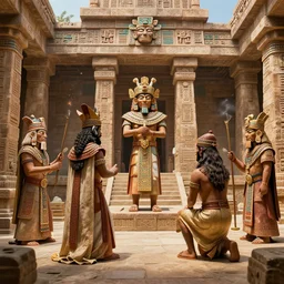 highly detailed 3 d render of aztec and mayan priests resurrecting the gods in a temple, cutscene, concept art, highly detailed, unreal engine, 4 k,