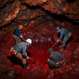 Miners discovering a vast pool of blood deep underground