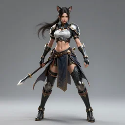 beautiful female martial arts fighter catgirl character street fighter full - length image, concept art futuristic norse, anime art, intricate details, highly detailed photorealistic portrait in the style of adam hughes, seseon yoon, artgerm and warren louw