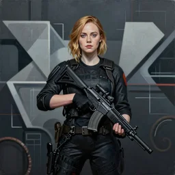Elle Fanning in SWAT gear picture by Sachin Teng, asymmetrical, dark vibes, Realistic Painting , Organic painting, Matte Painting, geometric shapes, hard edges, graffiti, street art:2 by Sachin Teng:4