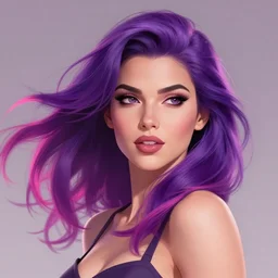 a stunning upper body portrait of a beautiful woman with purple hair and pink highlights blowing in the wind by marvel comics, digital art, trending on artstation