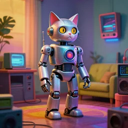 cat colorful lightroom surreal weta digital vintage room vaporwave retro robot