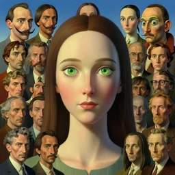 lady with green eyes by artgerm, dali, pennington, makoto shinkai, stella, mckie, alex grey, bluth, pranckevicius, graaf, chris moore, foglio, masson, aivazosky, despain, bonestell. symbolism surrealism, spiritual, philosophical, artstation, 8 k, rendered, 3 d, u