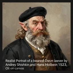 “Realist Portrait of a bearded Dwarf Lawyer by Andrey Shishkin and Hans Holbein (1523), Oil on Canvas”