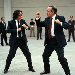 rudy giuliani in john wick shootout directed by wes anderson, cinestill 8 0 0 t, 1 9 8 0 s movie still, film grain
