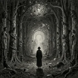 introspective reflections of prophetic visions as phantasmagoric as being in those magical in between spaces, 4 k, hyper detailed, in the style zdzisław beksinski