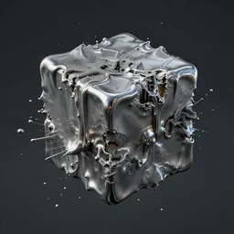 Soundwaves ripping apart cube full of mercury liquid