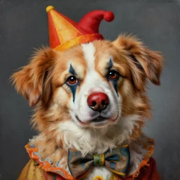 Very detailed crazy dog as a clown , artwork portrait by Sergey Kolesov, arstation,