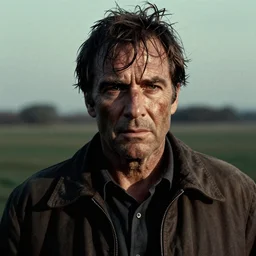 disheveled greasy visage of detective Columbo, muted colors, high contrast, film grain