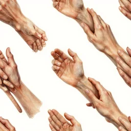 a seamless pattern of photorealistic elaborate and detailed human hands