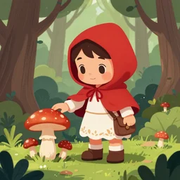 little red riding hood is picking mushrooms in the forest digital art,trending on artstation. - n 9